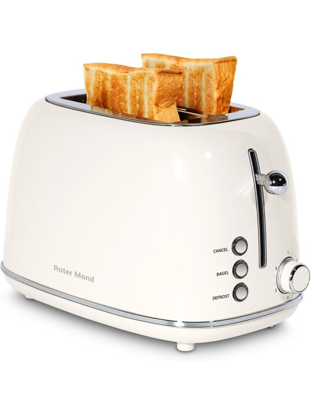 2 Slice Cream Retro Stainless Steel with Bagel Defrost Functions Tray Toaster